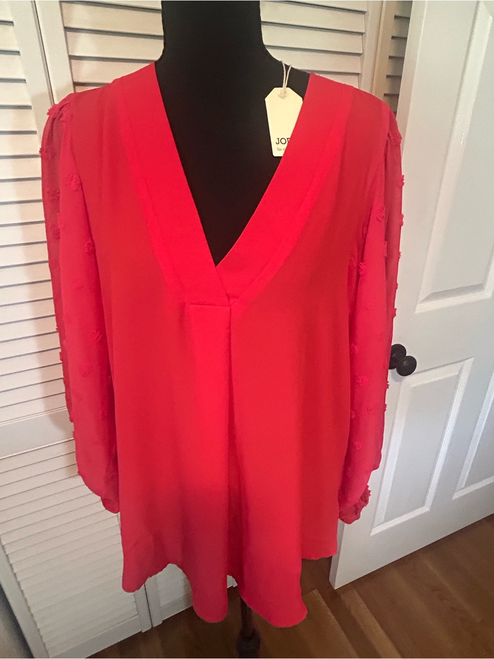 Jodifl Vibrant Red V-Neck Long Sleeve Tunic